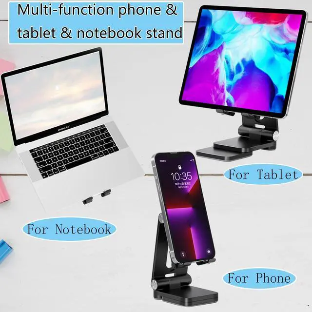 Alt view image 14 of 14 - Folding Cell Phone Stand,Laptop Stand, Adjustable Height and Angle Foldable Cell Phone Stand Holder for Desk, Taller iPhone Stand Compatible with 4-11" Smartphones iPad Tablet Laptop (Black)