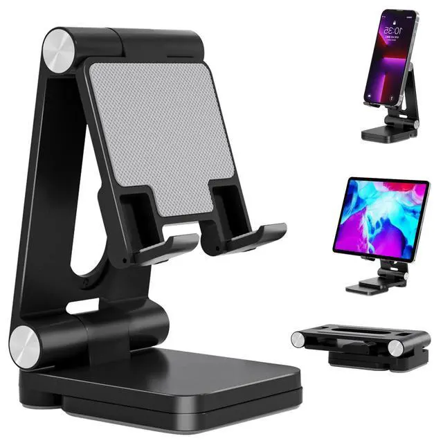 Alt view image 8 of 14 - Folding Cell Phone Stand,Laptop Stand, Adjustable Height and Angle Foldable Cell Phone Stand Holder for Desk, Taller iPhone Stand Compatible with 4-11" Smartphones iPad Tablet Laptop (Black)