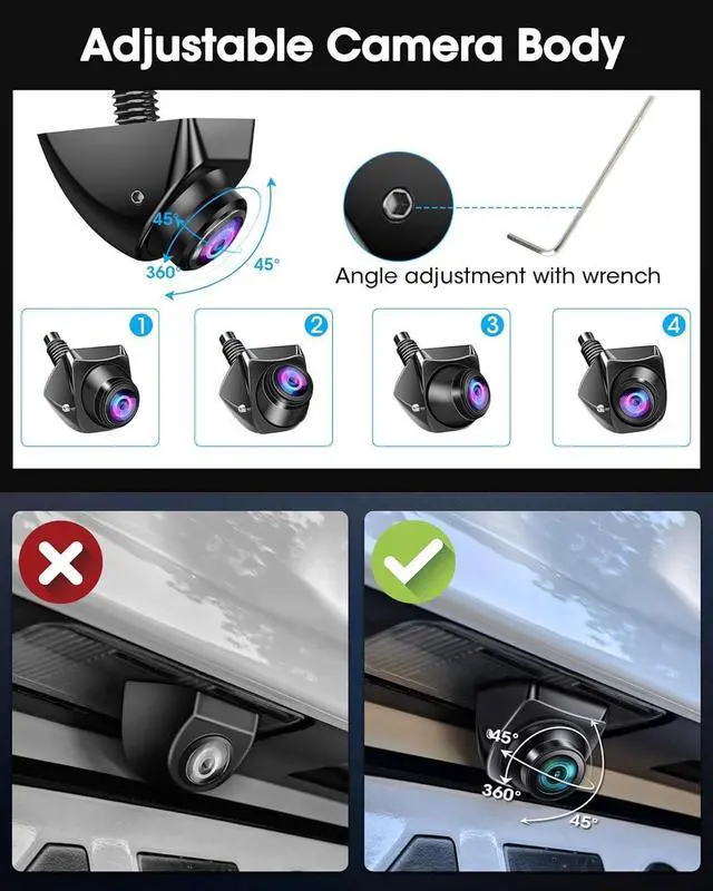 Alt view image 10 of 14 - 360°Rotatable AHD 1080P Backup Camera for Car Super Night Vision 170° Wide Angle Reverse Camera IP69 Waterproof Back Up Camera for Cars Front Rear View Camera w Parking Assist