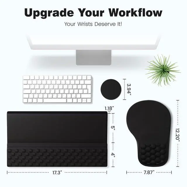 Alt view image 12 of 12 - Ergonomic Mouse Pad and Keyboard Stand Wrist Rest Set, Memory Foam Comfort, Pain Relief for Typing, Office Desk Accessories, Black