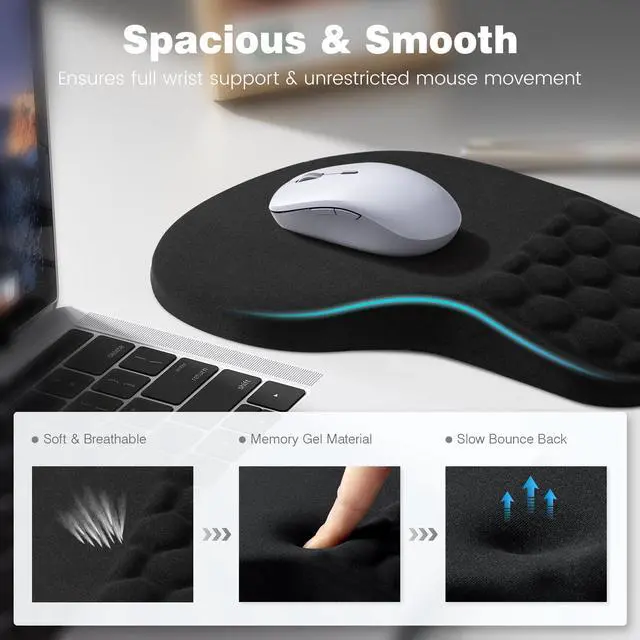 Alt view image 8 of 12 - Ergonomic Mouse Pad and Keyboard Stand Wrist Rest Set, Memory Foam Comfort, Pain Relief for Typing, Office Desk Accessories, Black