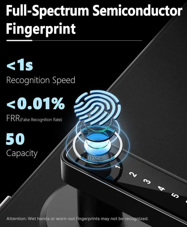 Alt view image 9 of 14 - Smart Fingerprint Door Lock with Keypad Handle - Keyless Entry via Biometric, APP, Code, Keys & Card for Bedroom, Office, Hotel, Apartment - Black