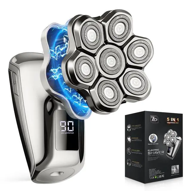 Alt view image 8 of 14 - Head Shaver for Bald Men, 7D Floating Head Electric Razor, IPX7 Waterproof Wet & Dry Bald Head Shaver with Magnetic Detachable Blade, Type-C Fast Charging LED Display, Grooming Gift for Men