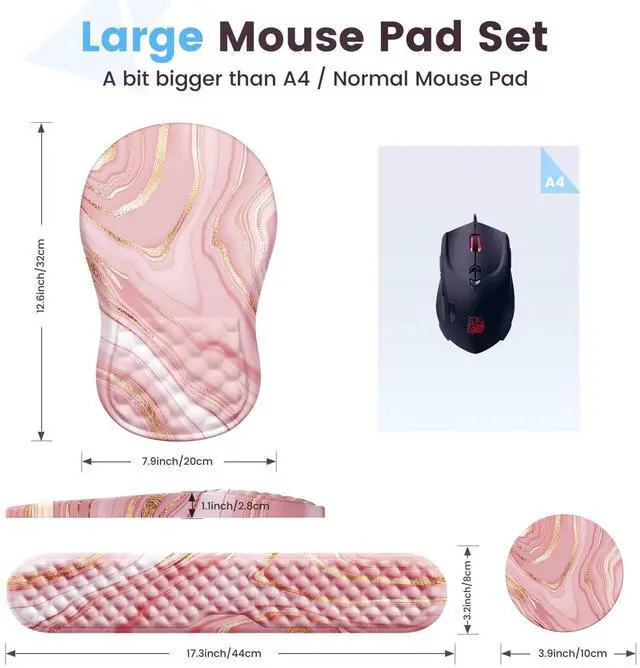 Alt view image 13 of 14 - Keyboard Wrist Rest, Ergonomic Mouse Pad with Wrist Rest, 3 in 1 Keyboard and Mouse pad with Coaster Set, Memory Foam Wrist Support, Non-Slip PU Base for Home Office, Rose Gold Pink