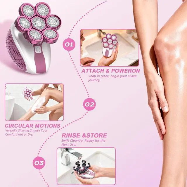 Alt view image 14 of 14 - 7D Head Shavers for Bald Women, Electric shavers for Women with LED Display, Head Shavers for Women Wet&Dry, Professional 5-in-1 Electric Head Shaver Grooming Kit for Hair/Face/BeardPink