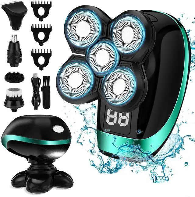 Alt view image 8 of 14 - Head Shavers for Bald Men, 5D Electric Razor 5 in 1 Waterproof Display Mens Shaver for Wet Dry Electric Skull Shavers with LED Lights Nose Hair Sideburns Trimmer and Face Cleaning Brush
