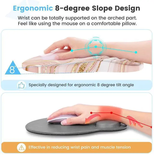 Alt view image 12 of 14 - Keyboard Wrist Rest, Ergonomic Mouse Pad with Wrist Rest, 3 in 1 Keyboard and Mouse pad with Coaster Set, Memory Foam Wrist Support, Non-Slip PU Base for Home Office, Rose Gold Pink