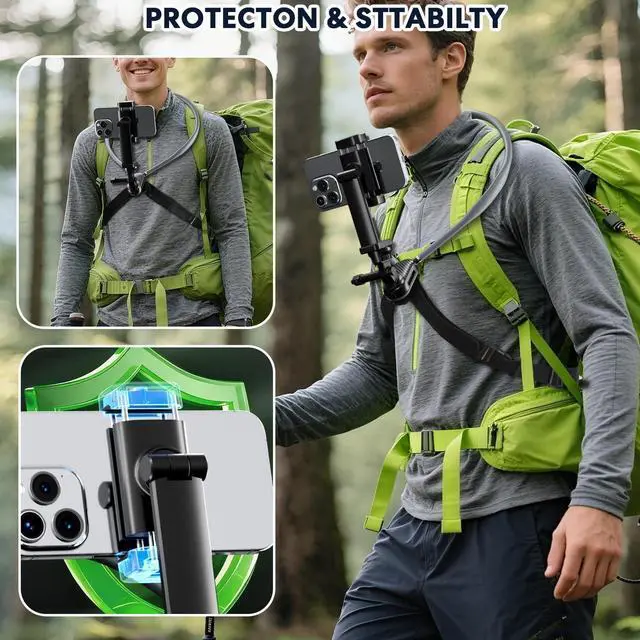 Alt view image 9 of 12 - Camera Phone Chest Neck Mount Holder for Video Recording iPhone Samsung 4-7 Inch Phones AKASO/Go Pro/Insta360X5/DJI360 (Cameras + Phone Mount)