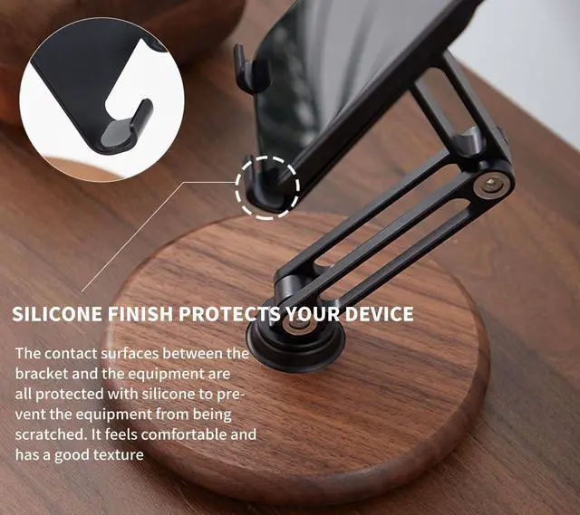 Alt view image 12 of 14 - Phone Desk Stand, Adjustable Foldable Cell Phone Stand with 360° Rotation for iPhone 16 15 14 13 Pro ipad, Mobile Phones & Tablets Stable, Ergonomic Holder for Home Office, Walnut Wood Base
