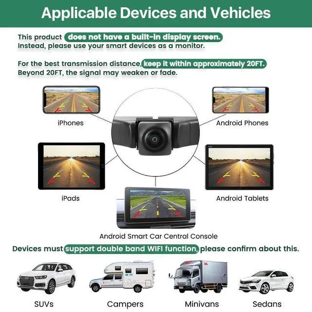 Alt view image 9 of 14 - WiFi Car Backup Camera, 5G 720P HD Car License Plate Rear/Front View Reverse Camera for iPhone iPad Android Smart Phones Tablets Which Support Double Band WiFi