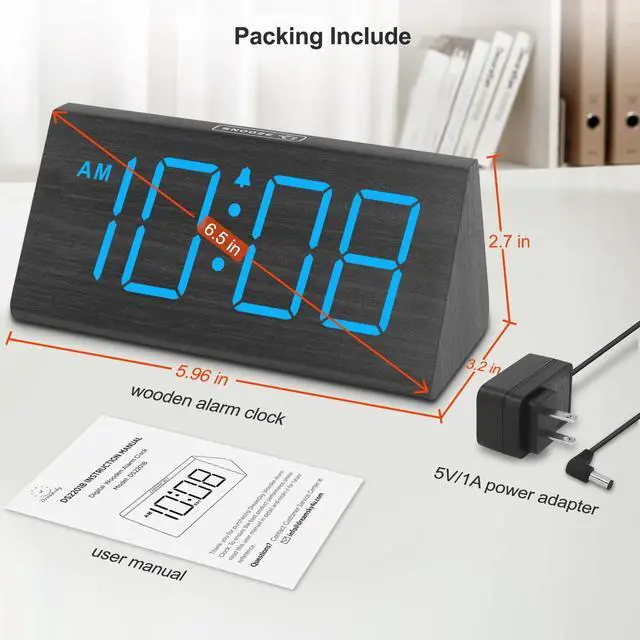 Alt view image 14 of 14 - Wooden Digital Alarm Clocks for Bedrooms - Electric Desk Clock with Large Numbers, USB Port, Loud Alarm for Heavy Sleepers, Adjustable Volume, Dimmer, DST, Wood Décor Gifts, Adapter Powered