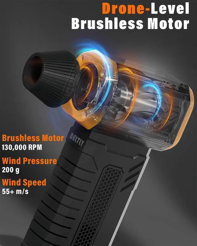 Alt view image 12 of 14 - Compressed Air Duster, 130K RPM Powerful Cordless Electric Mini Blower with Display, 10-Gear Adjustable Jet Fan with Fast Charging, Rechargeable Dust Blower for Home, Outdoor and Car (Black, Blow)