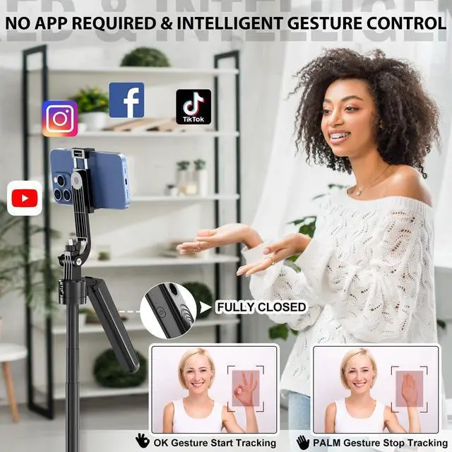 Alt view image 12 of 12 - Auto Face Tracking Tripod 360 Rotation with Stand,Android and iPhone Tripod Holder with Remote and Gesture Control, No App,Built-in Tracking Camera Selfie Stick for Vlog Video Recording Tiktok