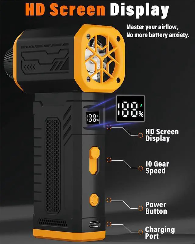 Alt view image 9 of 14 - Compressed Air Duster, 130K RPM Powerful Cordless Electric Mini Blower with Display, 10-Gear Adjustable Jet Fan with Fast Charging, Rechargeable Dust Blower for Home, Outdoor and Car (Black, Blow)