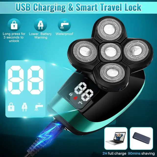 Alt view image 12 of 14 - Head Shavers for Bald Men, 5D Electric Razor 5 in 1 Waterproof Display Mens Shaver for Wet Dry Electric Skull Shavers with LED Lights Nose Hair Sideburns Trimmer and Face Cleaning Brush
