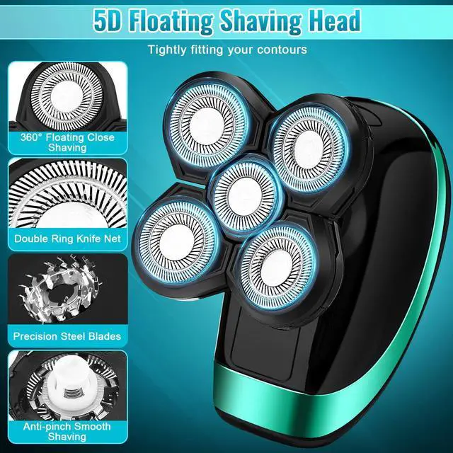 Alt view image 10 of 14 - Head Shavers for Bald Men, 5D Electric Razor 5 in 1 Waterproof Display Mens Shaver for Wet Dry Electric Skull Shavers with LED Lights Nose Hair Sideburns Trimmer and Face Cleaning Brush