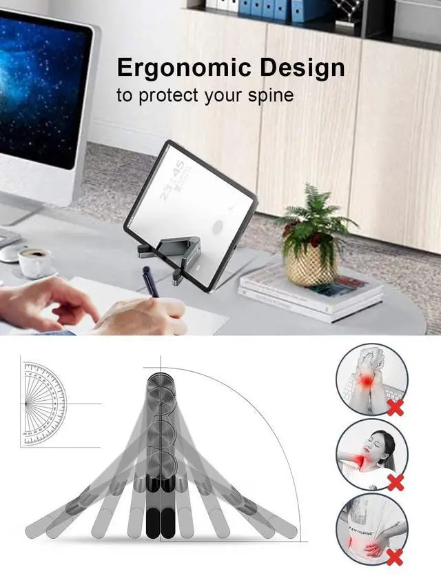 Alt view image 8 of 12 - Cell Phone Stand, Phone Stand for Desk, Foldable & Portable iPhone Stand, Cell Phone Holder Desk Compatible with All Mobile Phone, iPhone, iPad mini, Tablet 4-10.5" (Silver)