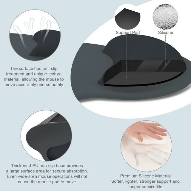 Alt view image 9 of 14 - Wrist Rest Support for Mouse Pad&Keyboard Set, Circle Curved Ergonomic Mousepad&Coaster Non-Slip Base Home/Office Pain Relief&Easy Typing Pad with Soft Cloth&Silicone Lining, Slate Gray