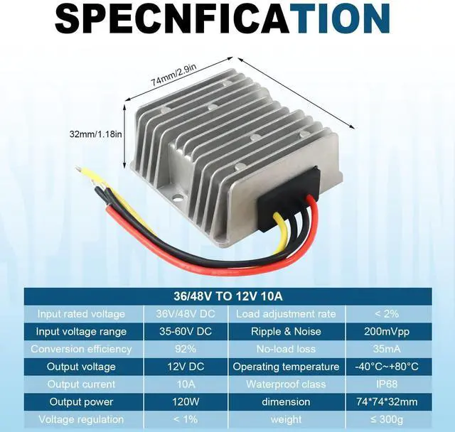 Alt view image 12 of 12 - 36V 48V to 12V Step Down Converter, 10A 120W Golf Cart, 36V 48V to 12V Buck Converter, DC DC Converter,Step Down Voltage Regulator Reducer