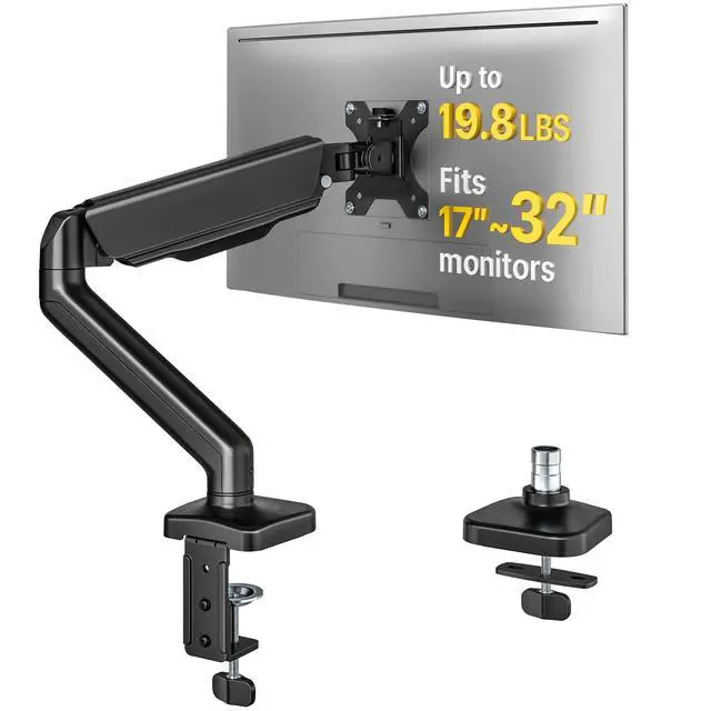 Alt view image 8 of 14 - Single Monitor Arm Fully Adjustable Monitor Mount Fits 17-32 inch Screens Desk Monitor Stand up to 19.8lbs with Clamp/Grommet, Cable Management, Quick Release Plate, VESA 75/100mm