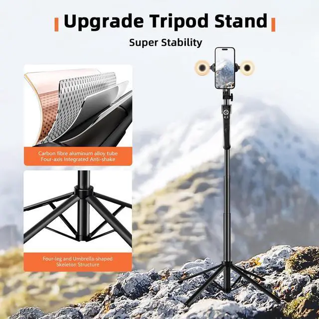 Alt view image 11 of 14 - Auto Face Tracking Selfie Stick Tripod for iPhone with Light 360 Rotation That Follows Your Movement 70.9" Camera Tripod Stand with Remote for Content Creator Vlog Live Stream Video Recording