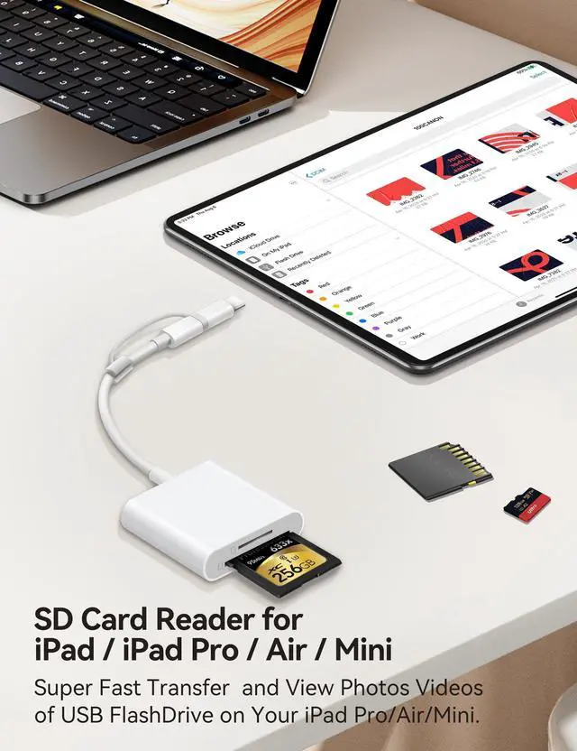 Alt view image 13 of 14 - SD Card Reader for iPhone, SD Card Adapter with Lightening & USBC Dual-Connector for iPhone 5-14, USB-C iPhone 15, iPad, Mac or MacBook, Supports SD MicroSD Trail Camera Viewer, Plug and Play