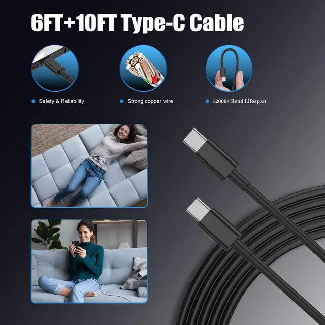 Alt view image 12 of 14 - Type C Charger Fast Charging for Samsung Galaxy S25 S24 S23 S22 Note 20,4Pack 25W Super USB C Fast Charger Block with (6ft+10ft) x2 Cables for iPhone 15/16 Pro Max/Plus, Android Phones - Black