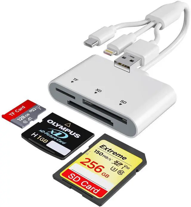 Alt view image 8 of 14 - SD Card Reader for iPhone with USB-C & Lightning - 3-in-1 SD MicroSD xD-Picture Cards Memory Card Reader, Compatible with iPhone 16/15/14, iPad, MacBook, Android, Camera & PC