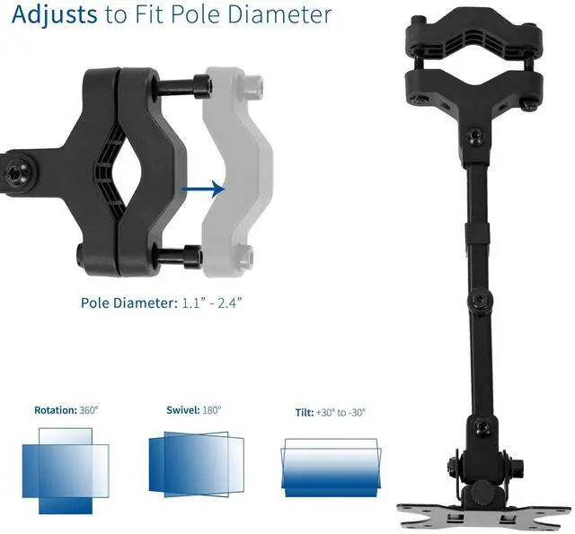 Alt view image 10 of 14 - Steel Universal Full Motion Pole Mount Monitor Arm with Removable 75mm and 100mm VESA Plate, Fits 17 to 32 inch Screens, Black, MOUNT-POLE01A