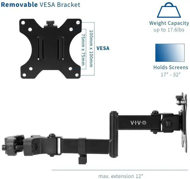 Alt view image 9 of 14 - Steel Universal Full Motion Pole Mount Monitor Arm with Removable 75mm and 100mm VESA Plate, Fits 17 to 32 inch Screens, Black, MOUNT-POLE01A