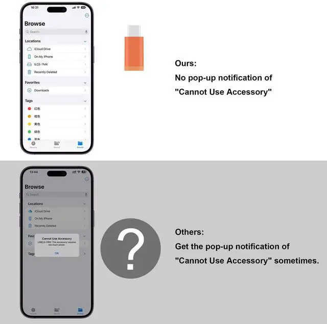Alt view image 12 of 14 - SD Card Reader for iPhone, Memory Card Reader with USB-C to Light-ning Adapter Plug and Play Trail Game Camera Micro SD Card Viewer Support SD/TF Card and USB for iPad No App Required (Orange)