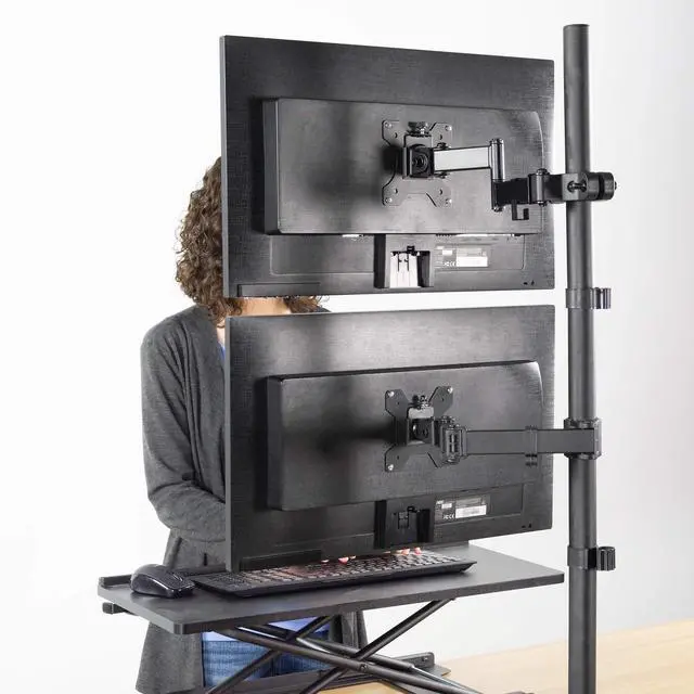 Alt view image 12 of 14 - Steel Universal Full Motion Pole Mount Monitor Arm with Removable 75mm and 100mm VESA Plate, Fits 17 to 32 inch Screens, Black, MOUNT-POLE01A