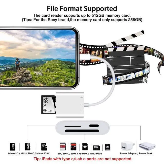 Alt view image 13 of 14 - SD Card Reader for iPhone iPad,Micro SD Card Reader Memory Card Reader Plug and Play Trail Camera SD Card Adapter,Simultaneous Charging and Reading