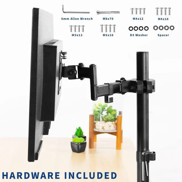 Alt view image 11 of 14 - Steel Universal Full Motion Pole Mount Monitor Arm with Removable 75mm and 100mm VESA Plate, Fits 17 to 32 inch Screens, Black, MOUNT-POLE01A