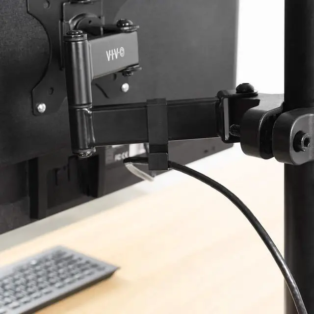 Alt view image 14 of 14 - Steel Universal Full Motion Pole Mount Monitor Arm with Removable 75mm and 100mm VESA Plate, Fits 17 to 32 inch Screens, Black, MOUNT-POLE01A