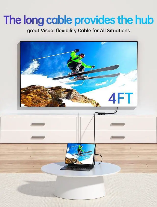 Alt view image 13 of 14 - USB C Hub Long Cable 4FT 10Gbps, Multiport Adapter with 4K 60Hz HDMI, 100W Power Delivery, 3 USB A3.1+1 USB-C 3.1 Data Port, USB c to HDMI Adapter for MacBook, Dell, Lenovo, Surface, iPad PRO