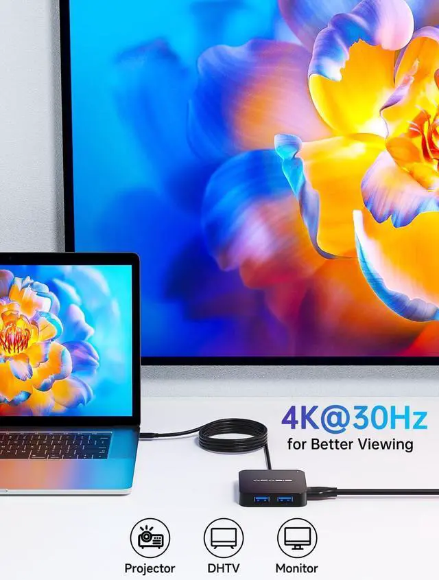 Alt view image 12 of 14 - USB C Hub Long Cable 4FT 10Gbps, Multiport Adapter with 4K 60Hz HDMI, 100W Power Delivery, 3 USB A3.1+1 USB-C 3.1 Data Port, USB c to HDMI Adapter for MacBook, Dell, Lenovo, Surface, iPad PRO