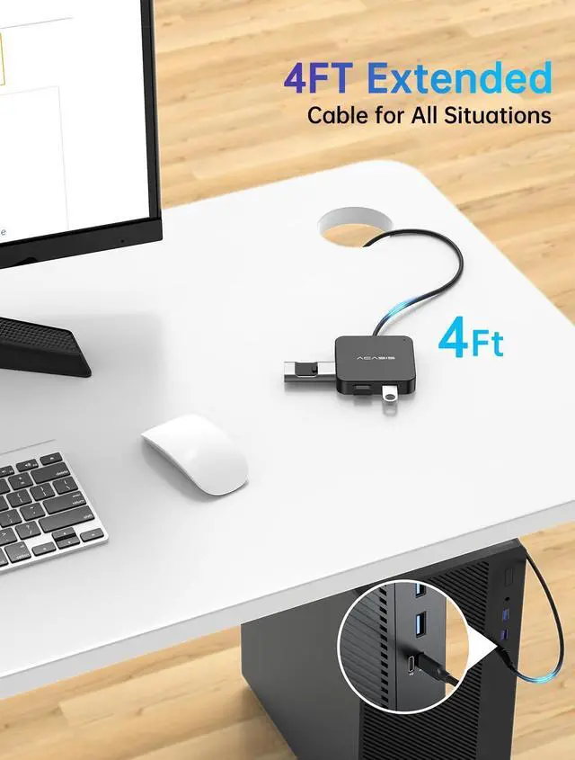 Alt view image 14 of 14 - USB C Hub Long Cable 4FT 10Gbps, Multiport Adapter with 4K 60Hz HDMI, 100W Power Delivery, 3 USB A3.1+1 USB-C 3.1 Data Port, USB c to HDMI Adapter for MacBook, Dell, Lenovo, Surface, iPad PRO