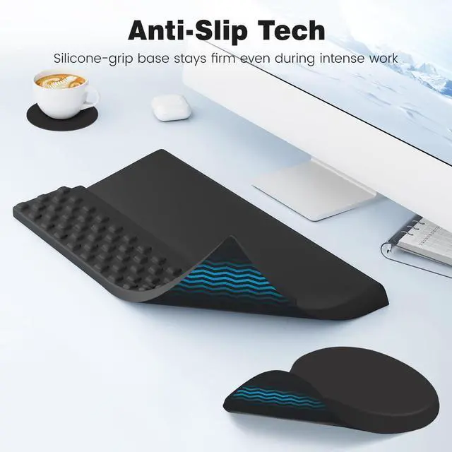 Alt view image 11 of 12 - Ergonomic Mouse Pad and Keyboard Stand Wrist Rest Set, Memory Foam Comfort, Pain Relief for Typing, Office Desk Accessories, Black