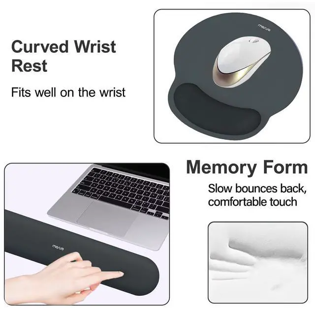 Alt view image 11 of 14 - Wrist Rest Support for Mouse Pad&Keyboard Set, Circle Curved Ergonomic Mousepad&Coaster Non-Slip Base Home/Office Pain Relief&Easy Typing Pad with Soft Cloth&Silicone Lining, Slate Gray