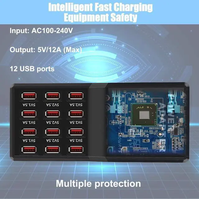 Alt view image 11 of 14 - USB Charger Station,12-Port 60W Multiple USB Charging Station,Multi Ports Charger Charging for SmartphonesTabletsand Other Devices.