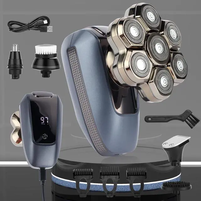 Alt view image 10 of 14 - Head Shaver for Bald Men, 7D Electric Rotary Bald Head Shaver for Men, 5-in-1 Grooming Kit, USB Rechargeable Wet/Dry Shavers for Men, IPX6 Waterproof Head Shaver with LED Display