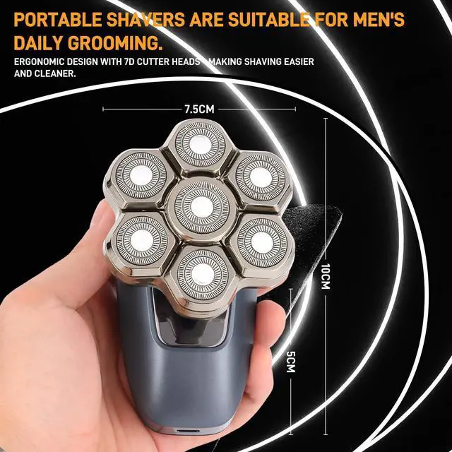 Alt view image 9 of 14 - Head Shaver for Bald Men, 7D Electric Rotary Bald Head Shaver for Men, 5-in-1 Grooming Kit, USB Rechargeable Wet/Dry Shavers for Men, IPX6 Waterproof Head Shaver with LED Display