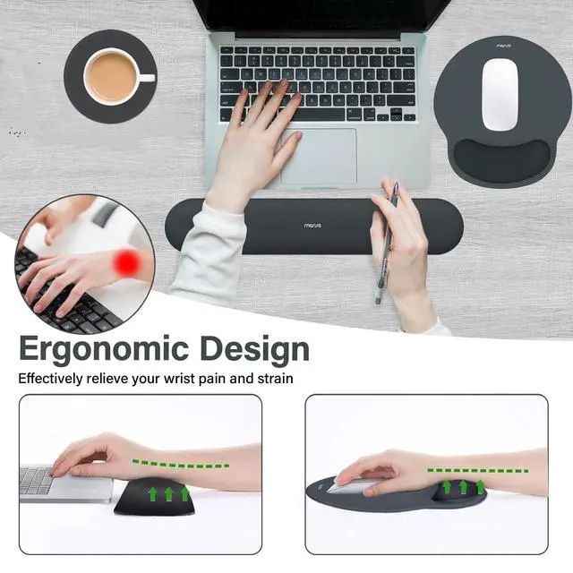 Alt view image 10 of 14 - Wrist Rest Support for Mouse Pad&Keyboard Set, Circle Curved Ergonomic Mousepad&Coaster Non-Slip Base Home/Office Pain Relief&Easy Typing Pad with Soft Cloth&Silicone Lining, Slate Gray