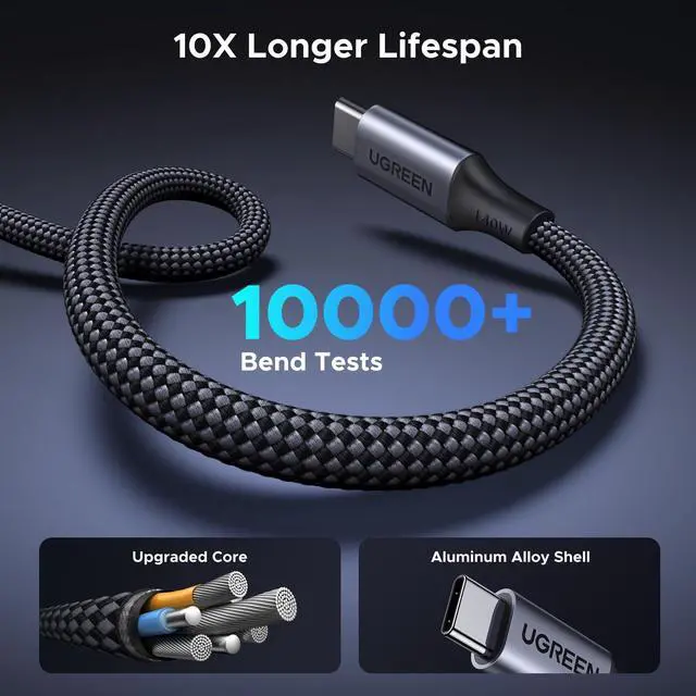 Alt view image 13 of 14 - 140W USB C Cable, 6.6FT 2-in-1 USB C to USB C Cable, Fast Charging for iPhone 17/17 Pro Max/16/15 Series, Galaxy S25/S24/S23 Series, MacBook Air/Pro, iPad Pro/Air, Steam Deck, and More