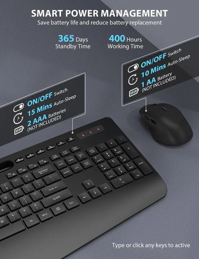 Alt view image 12 of 14 - Wireless Keyboard and Mouse Combo - Full-Sized Ergonomic Keyboard with Wrist Rest, Phone Holder, Sleep Mode, Silent 2.4GHz Cordless Keyboard Mouse Combo for Computer, Laptop, PC, Mac, Windows -Trueque
