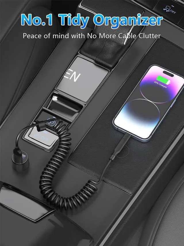 Alt view image 11 of 14 - Coiled USB C and Lightning Cable 2 in 1, 3FT Retractable iPhone 15 16 17 Car Charger Cord 60W Fast Charging Apple USB C CarPlay Cable Type C Car Charger Cord for iPhone 17-6/Samsung/pad/Airpod