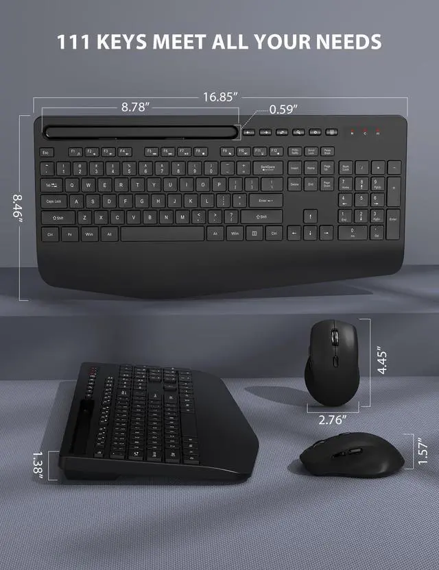 Alt view image 14 of 14 - Wireless Keyboard and Mouse Combo - Full-Sized Ergonomic Keyboard with Wrist Rest, Phone Holder, Sleep Mode, Silent 2.4GHz Cordless Keyboard Mouse Combo for Computer, Laptop, PC, Mac, Windows -Trueque