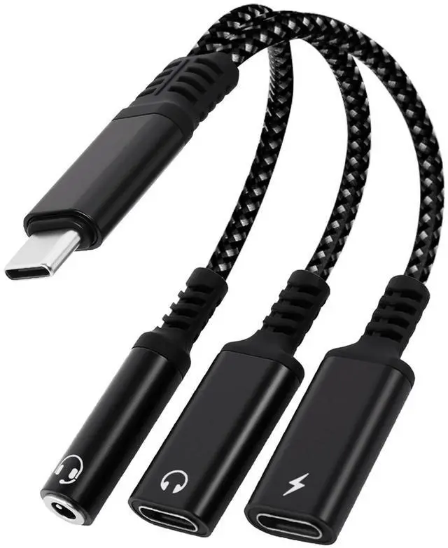 Alt view image 8 of 14 - 1 in 3 USB C to Type-C Charging and Type-C Headphones Plus 3.5mm Headphones PD 60W Charging Adapter, Compatible with GalaxyS22, iPad Pro, Pixel, iPhone 16 15, etc.Black