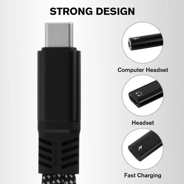 Alt view image 10 of 14 - 1 in 3 USB C to Type-C Charging and Type-C Headphones Plus 3.5mm Headphones PD 60W Charging Adapter, Compatible with GalaxyS22, iPad Pro, Pixel, iPhone 16 15, etc.Black